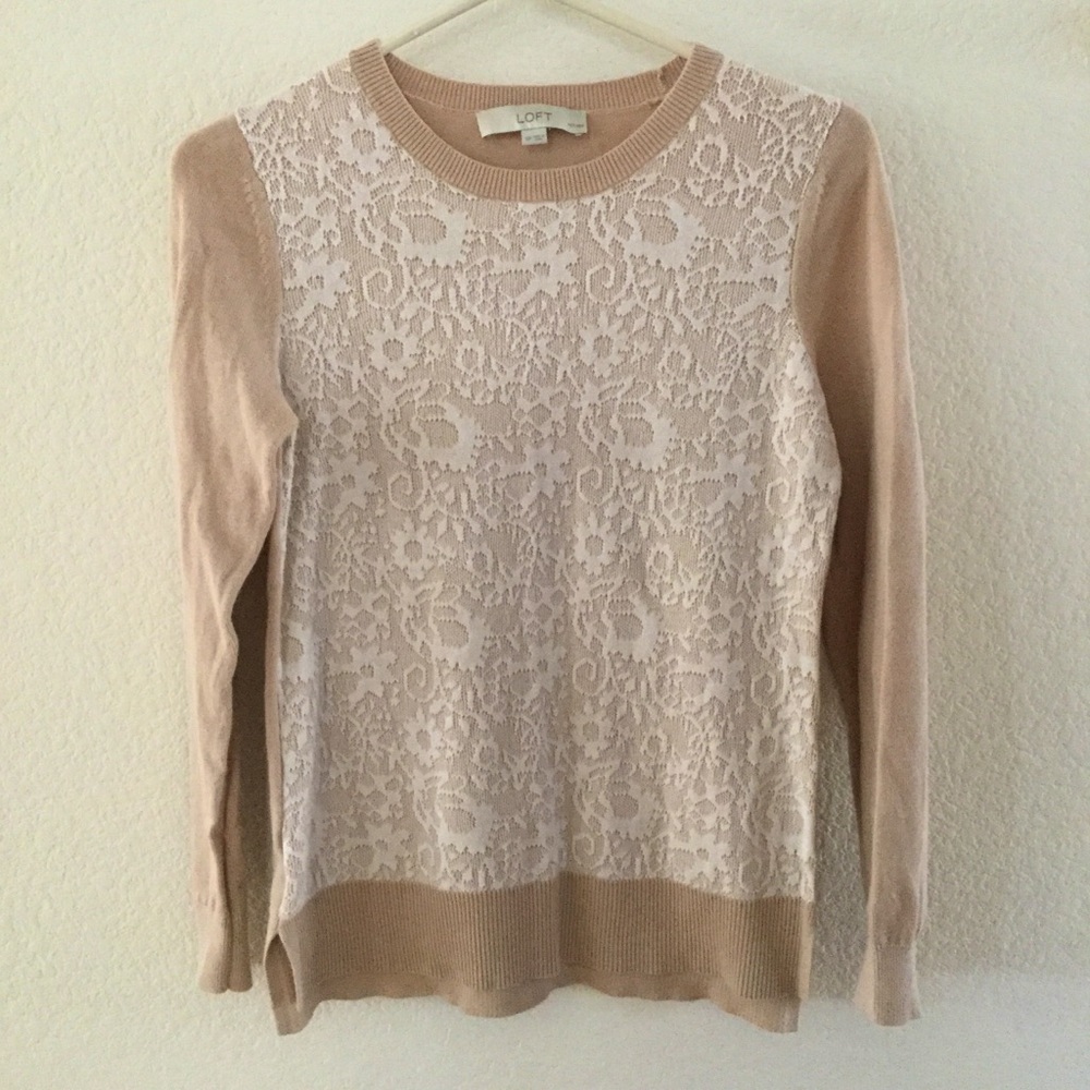 Ann Taylor Loft tan sweater with lacy front (S)